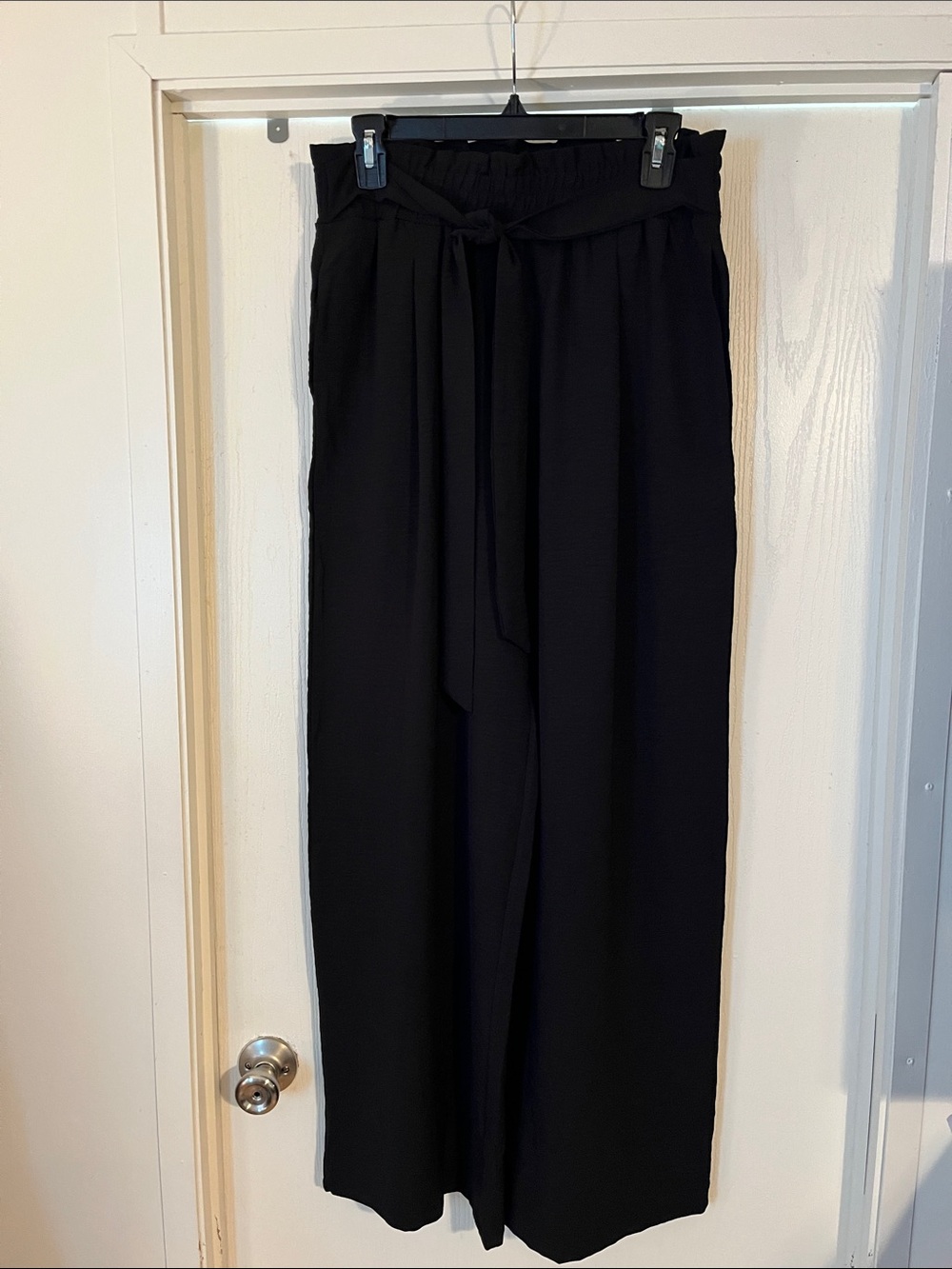 Black Wide-Leg Gathered High Tie-Waist Pants NWT Large